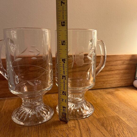 Princess House Mugs Etched Crystal Heritage Footed Pedestal Irish Coffee Set 2 - Picture 7 of 10